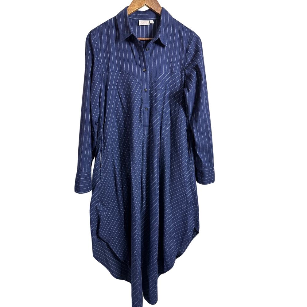 Heather Harlan Extra Long Shirt Dress size M Pinstripe Cotton Asymmetric